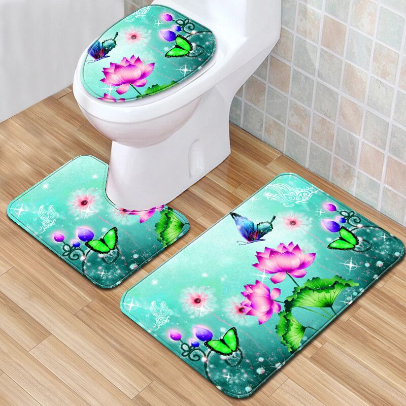 The 3pcs/lot Bathroom Rug Set Anti Slip Bath Mats Set for Living Room Home Decor Toilet Lid Cover Carpet 3D Doormats