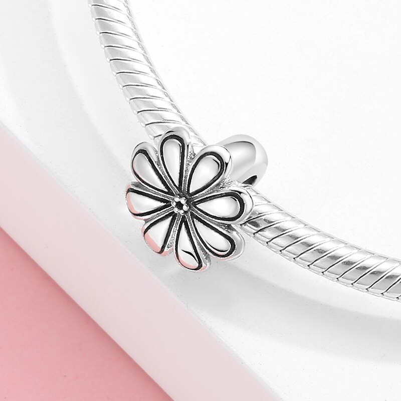 Top 925 des perles d'espacement en argent sterling en forme de fleur pour bracelet original en argent 925 , fabrication de bijoux fins