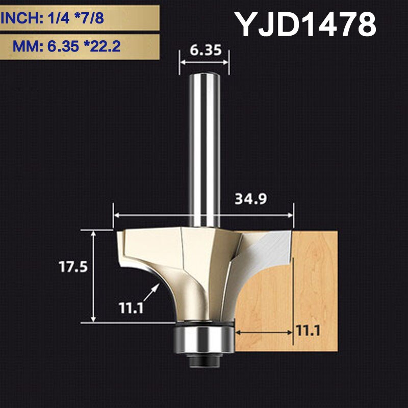 Tideway 1/4" 6.35mm Corner Over Round Bit for Wood Woodworking Tool 2 flute Endmill with Bearing Milling Cutter: YJD1478