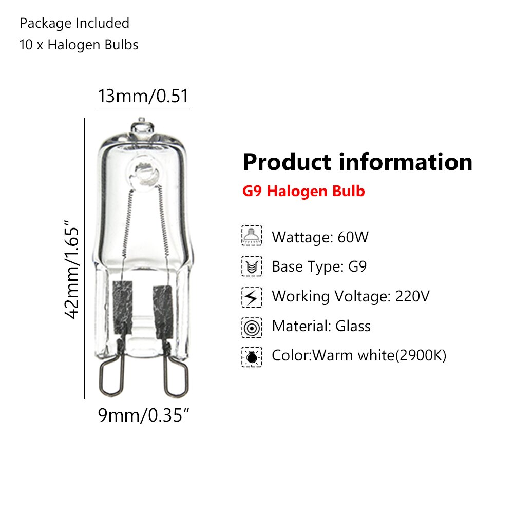 60W G9 10 Stuks Halogeen Lamp Voor Elke Lamp Helder Glas 220V 2900K Indoor Verlichting Halogeen Licht warm Wit Super Heldere Muur Lampen