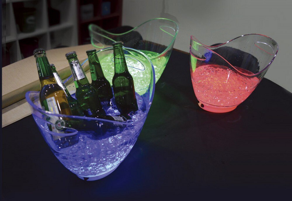 8L Rechargeable LED Ice Buckets clear Acrylic Barrel Luminous ICE Bucket Nightclubs Light Up Champagne Beer Buckets