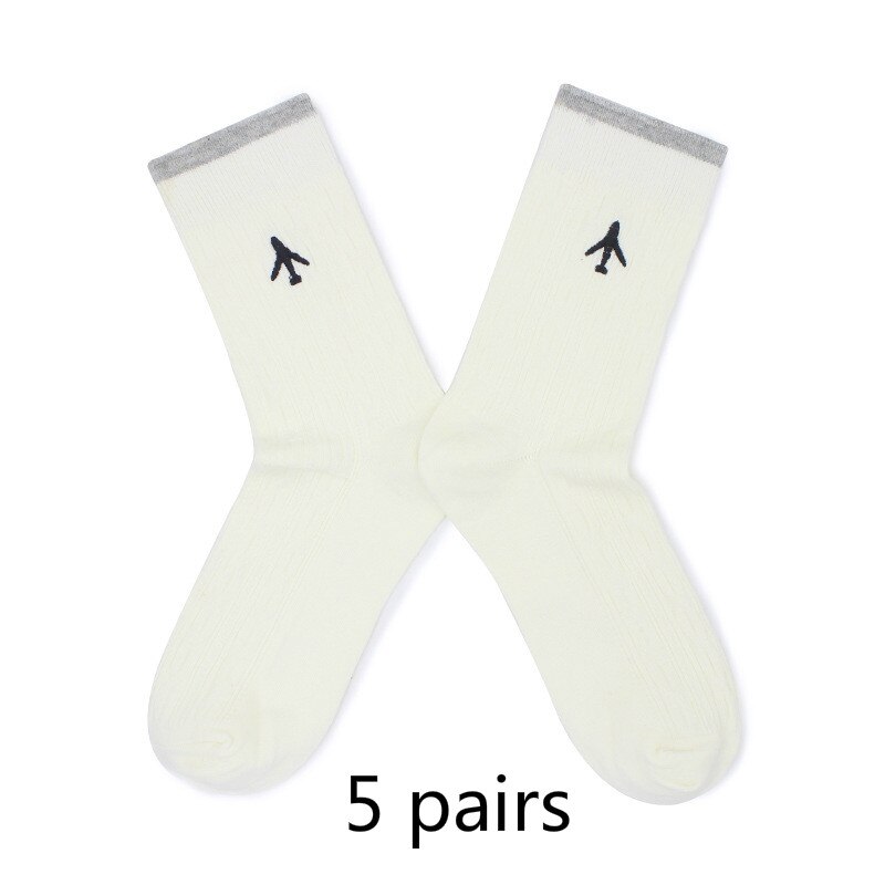 Embroidery Aircraft Airplane Women Men Business Dress Cotton Crew Socks Brand Novelty Funny White