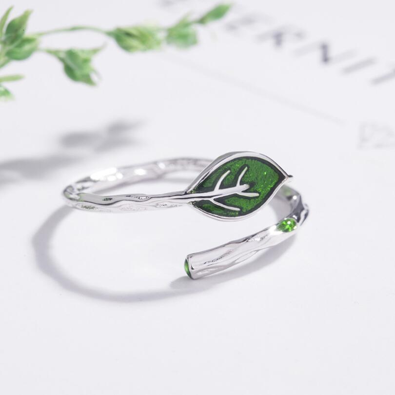 Yiustar Mode Verstelbare Groene Bladeren Ringen Voor Vrouwen Meisjes Sieraden Huwelijksgeschenken Mini Leuke Elegante Open Knuckle Vinger