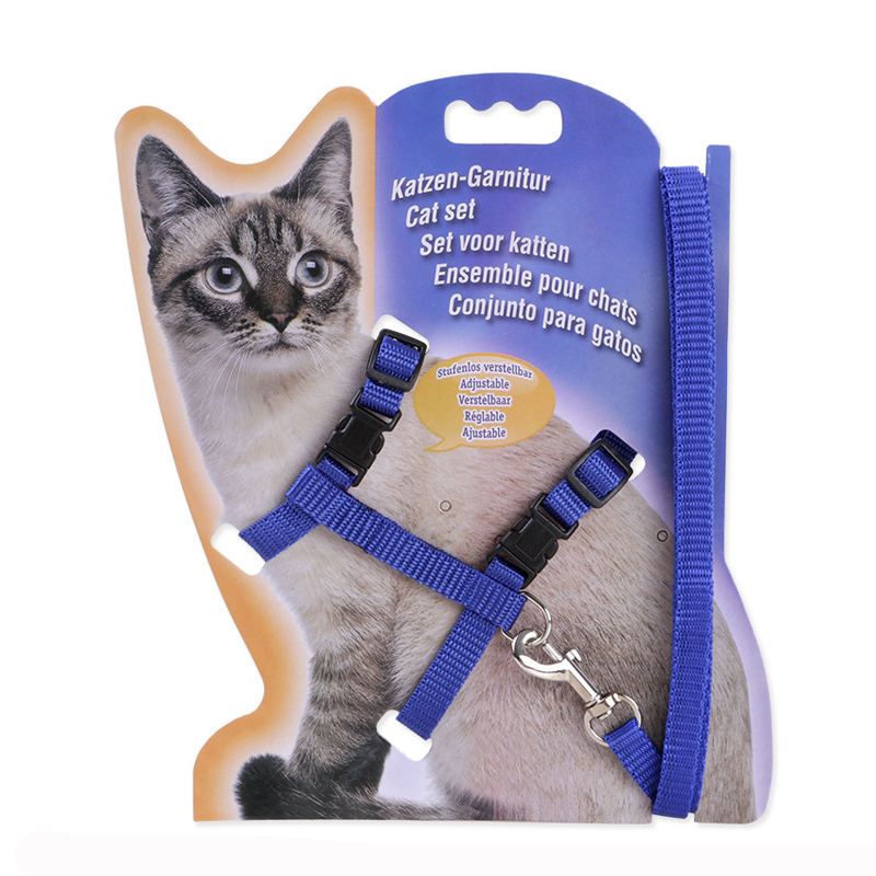 Kjæledyr katt krage sele og bånd justerbar nylon kjæledyr trekkraft kattunge halter krage katter produkter for katt kjæledyr sele belte: Blå