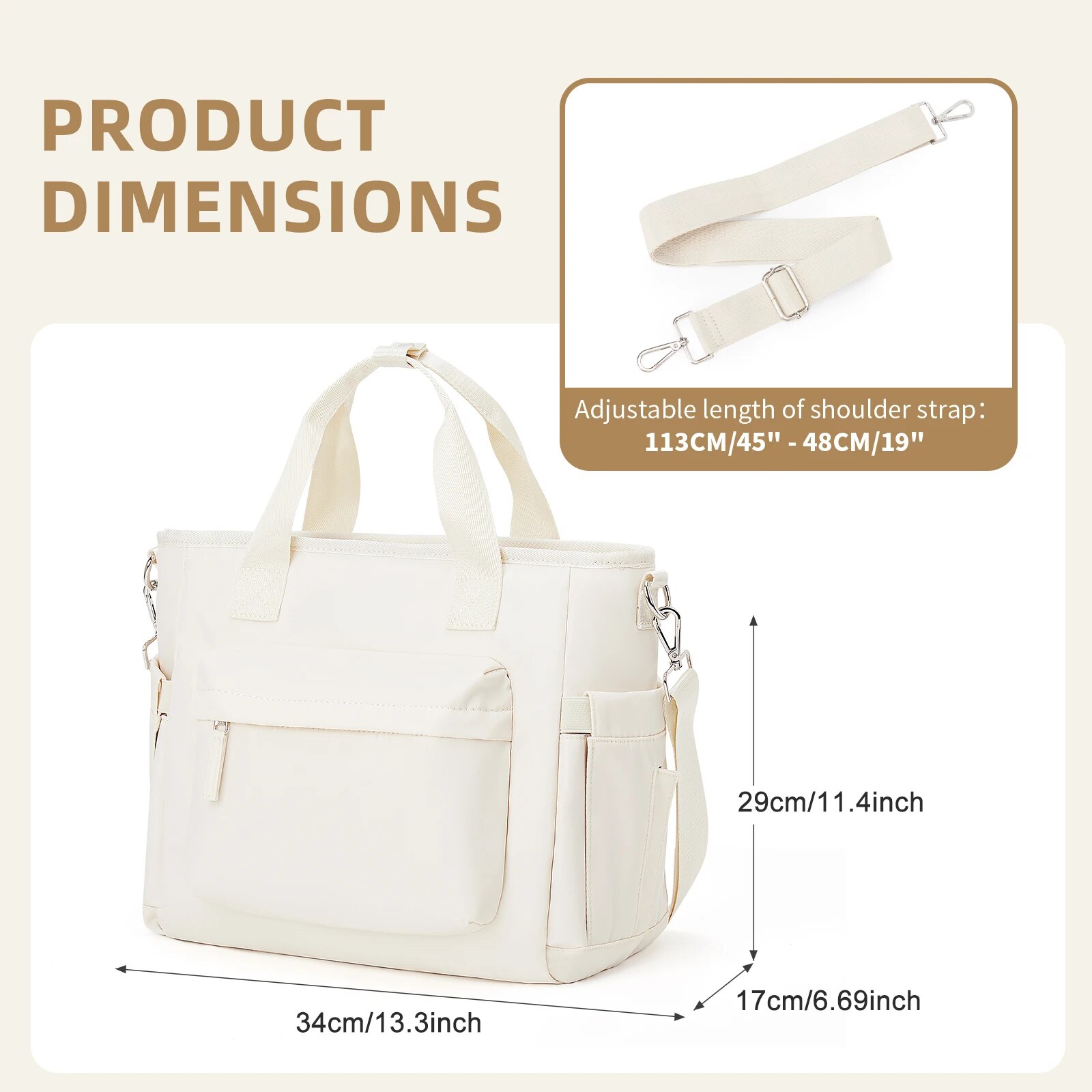 Likros Insulated Lunch Bag for Women Men, Lunch Box Bag with Shoulder Strap, Adult Reusable Tote Lunchbag for Work Picnic Beach: WHITE