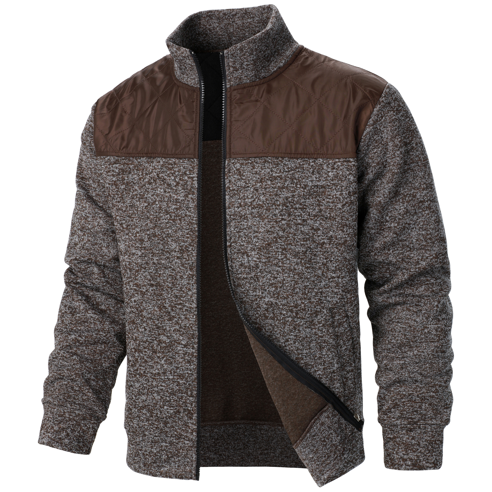 Manteau pull à col montant pour hommes, rayé, à carreaux, avec fermeture éclair, couleur, automne/hiver
