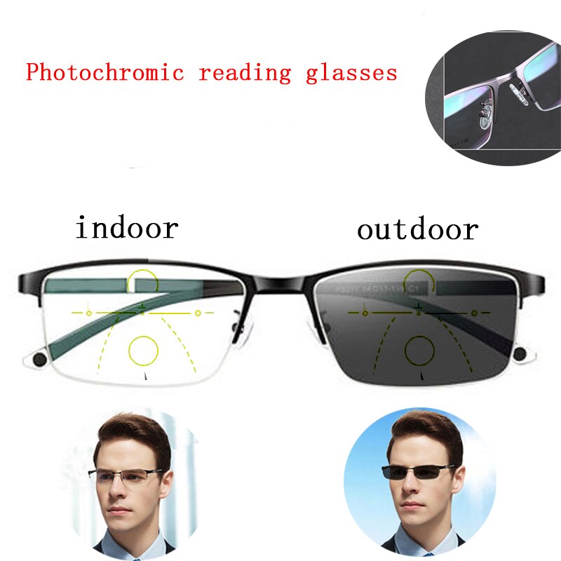 Business Progressive Photochromic Reading Glasses Multifocal Chameleon UV Protection Computer Anti-blue Light Outdoor Glasses