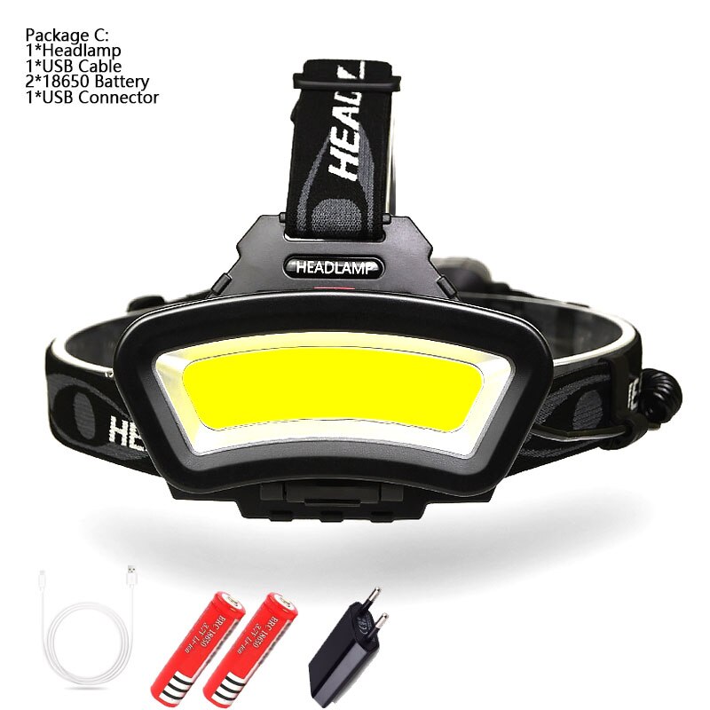 8000lm usb genopladelige led forlygter 200m lange lysafstande vidvinkel cob forlygte lanterne til vandreture udendørs brug 2*18650: C