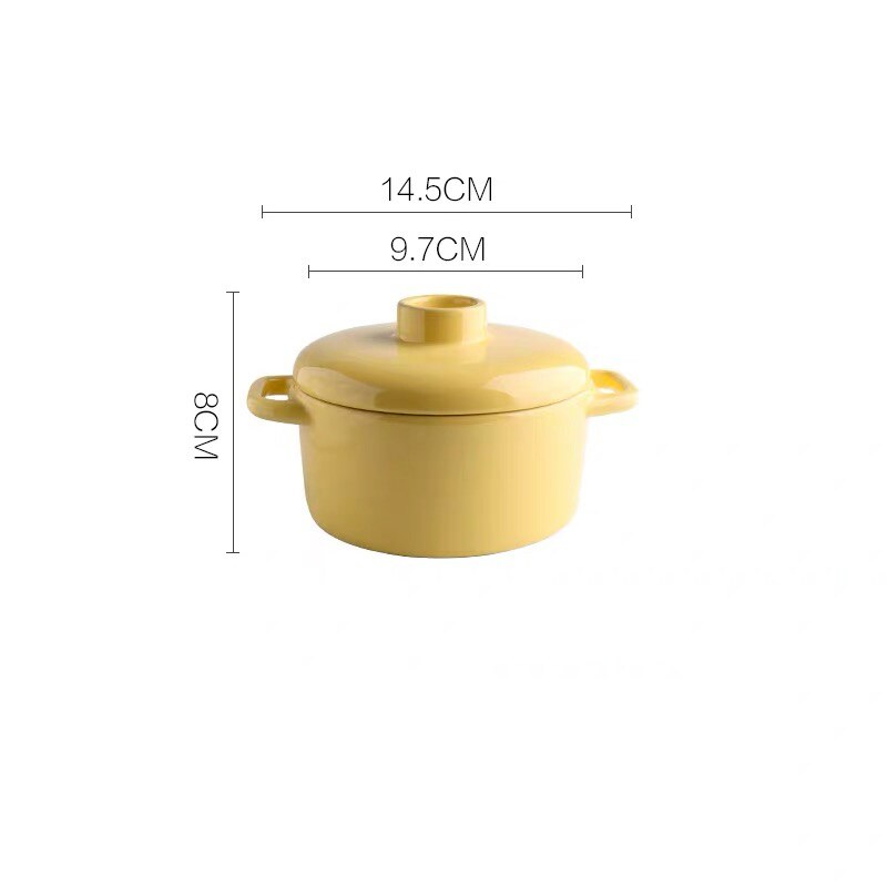 Podwójne ucho ceramiczne gulasz parowy garnek z pokrywką żaroodporne małe waza jajko mleko patelnia garnki parowe: 5.5cal żółty