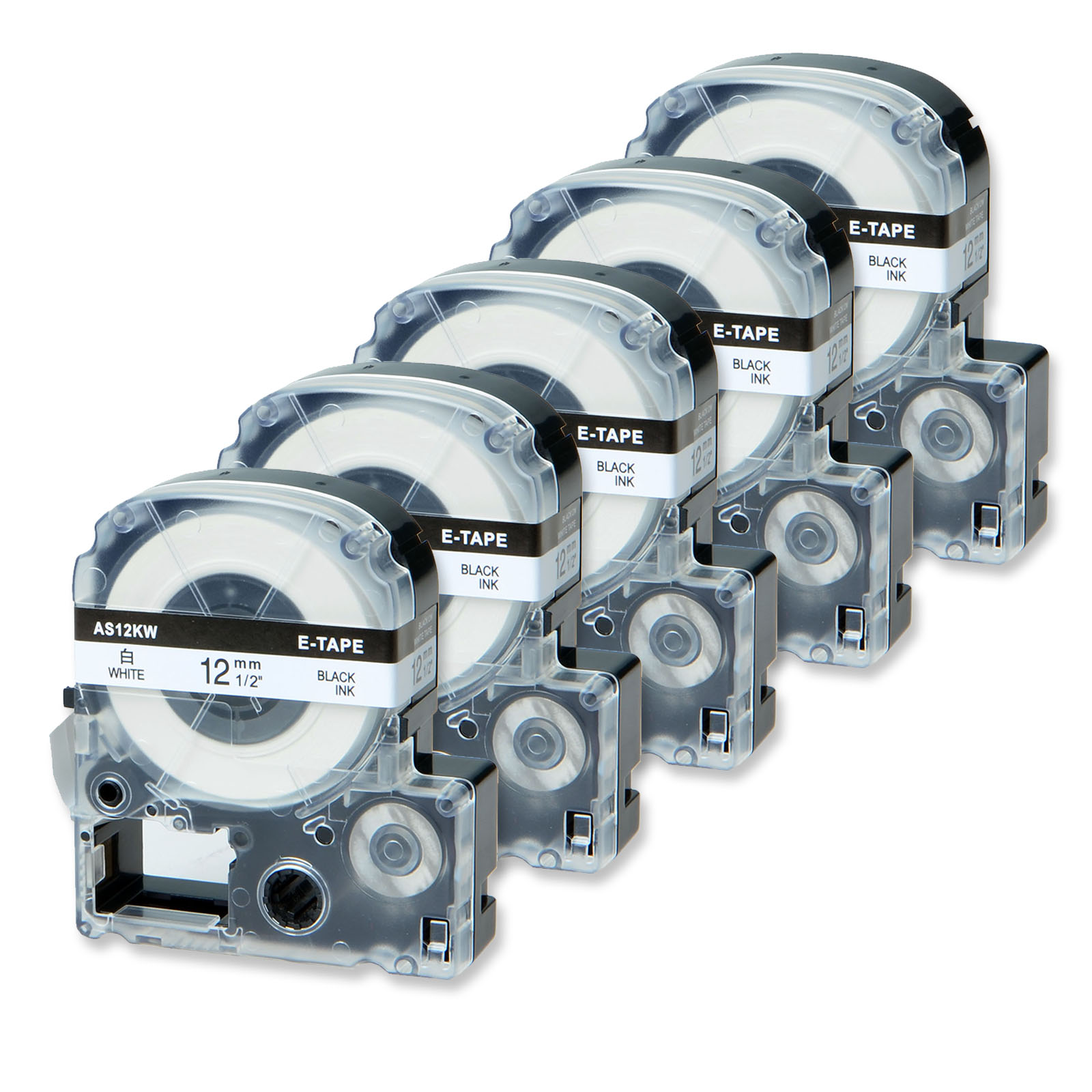 5pk yhteensopivaa epson 12mm x 8m as12kw -standarditarraa, mustaa valkoisella pohjalla, lw -400 lw-300 lw-700 lw600p k200bl -tarratulostimelle: Default Title