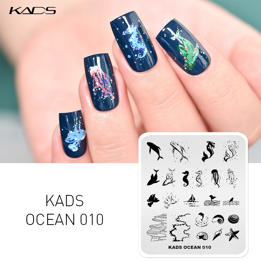 Recién llegado, placas de estampado de uñas, vida marina, ballena, caballito de mar, estrella de mar, patrón de concha, plantilla para uñas para manicura