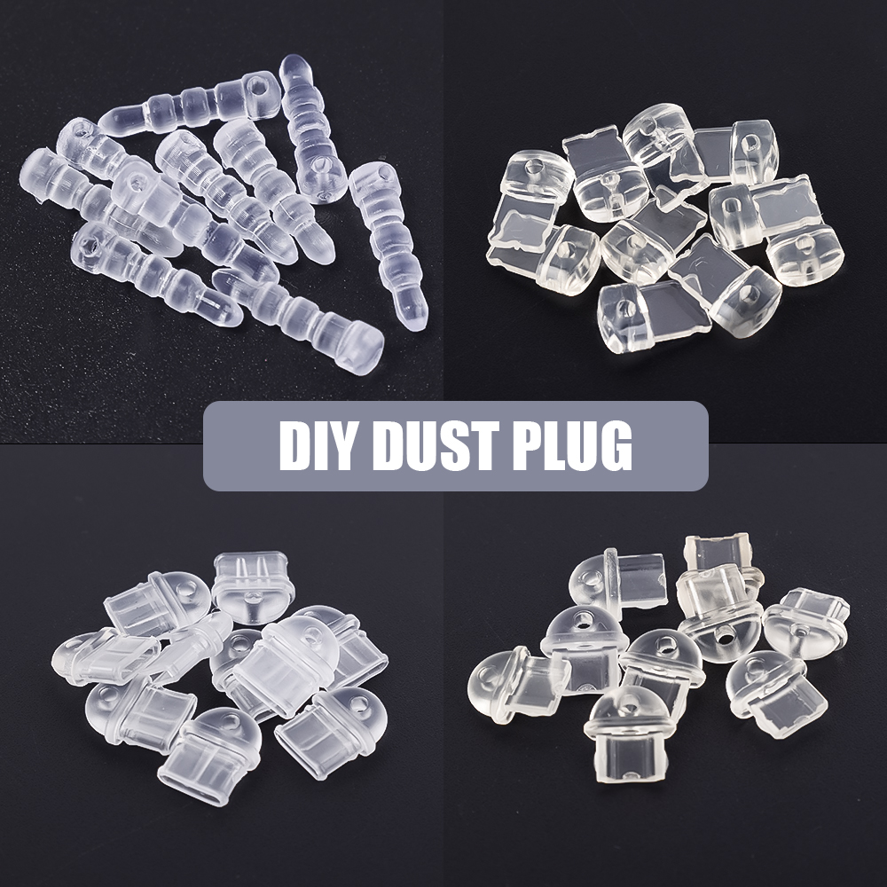 10-1 Uds DIY tapón antipolvo para IPhone tipo C puerto de carga Micro USB tapón antipolvo transparente 3,5mm tapón para conector de auriculares enchufe a prueba de polvo