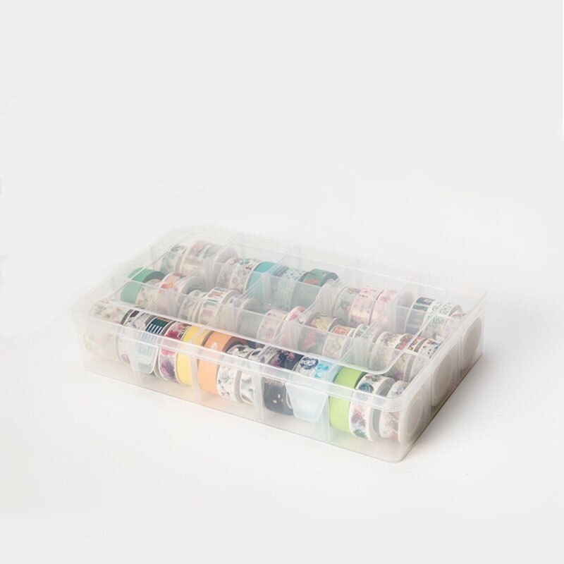 Clear Crafts Organizer Storage Box 15 Compartments box for Washi Tape Art Supplies and Sticker Stationery