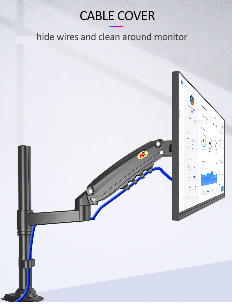 NB H80 17&quot;-27&quot; Gas spring monitor Desktop stand 2-9kg with column Flexi tv table Mount 360 rotate support Lcd bracket clamp hole