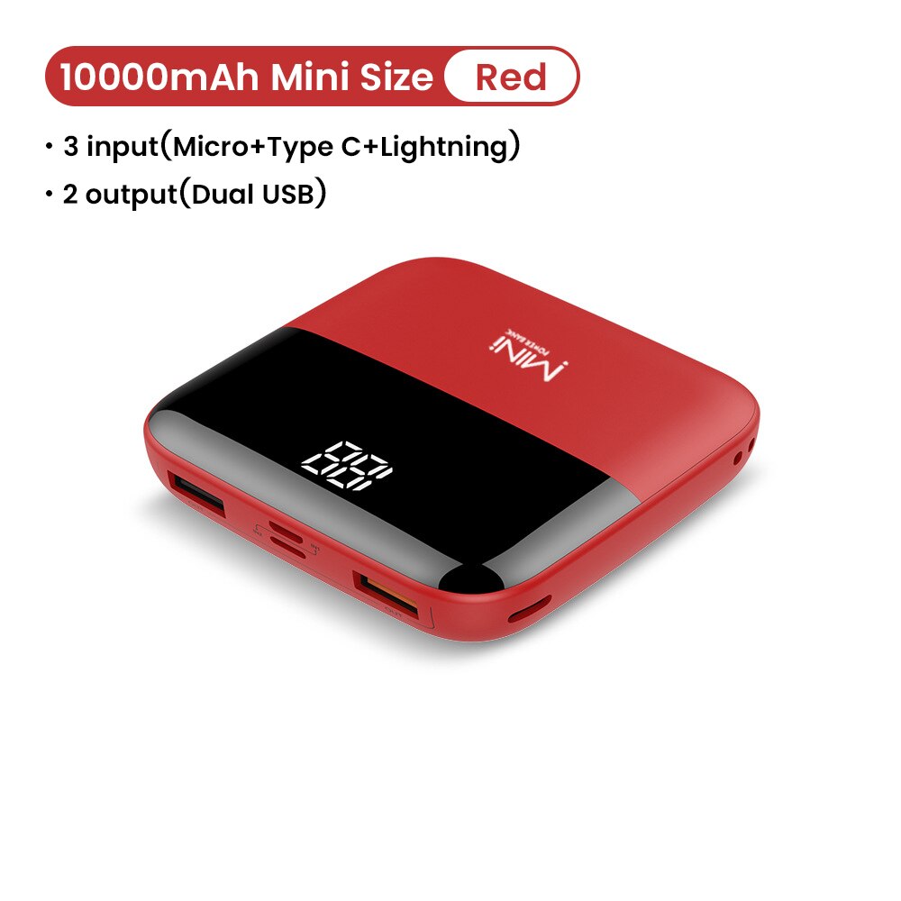 Mini Macht Banken 10000Mah Voor Iphone 12 Led Power Display Mini Power Bank Draagbare Externe Batterij Oplader Powerbank Voor xiaomi: RED