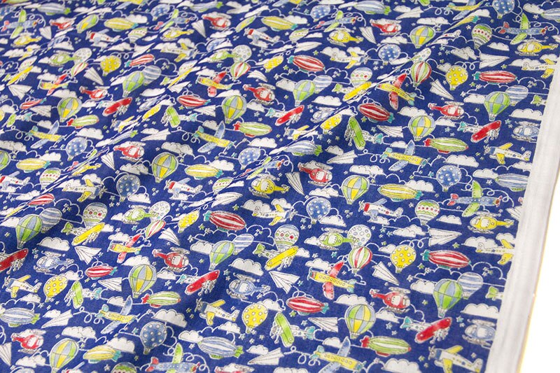 Demi-mètre tissu japonais Kokka bricolage | Patchwork pour bébé, tissu de coton à Double gaze, avion Ride A