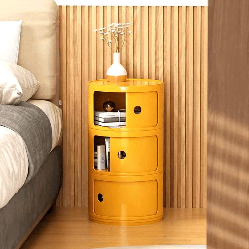 Armoire ronde avec portes coulissantes – Unité de rangement ronde à plusieurs niveaux pour salon et chambre à coucher