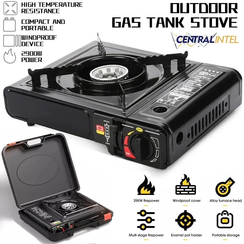 Estufa de camping portátil de doble combustible, propano o butano con estuche de transporte, encendido automático, ideal para acampar, senderismo, barbacoa y emergencias