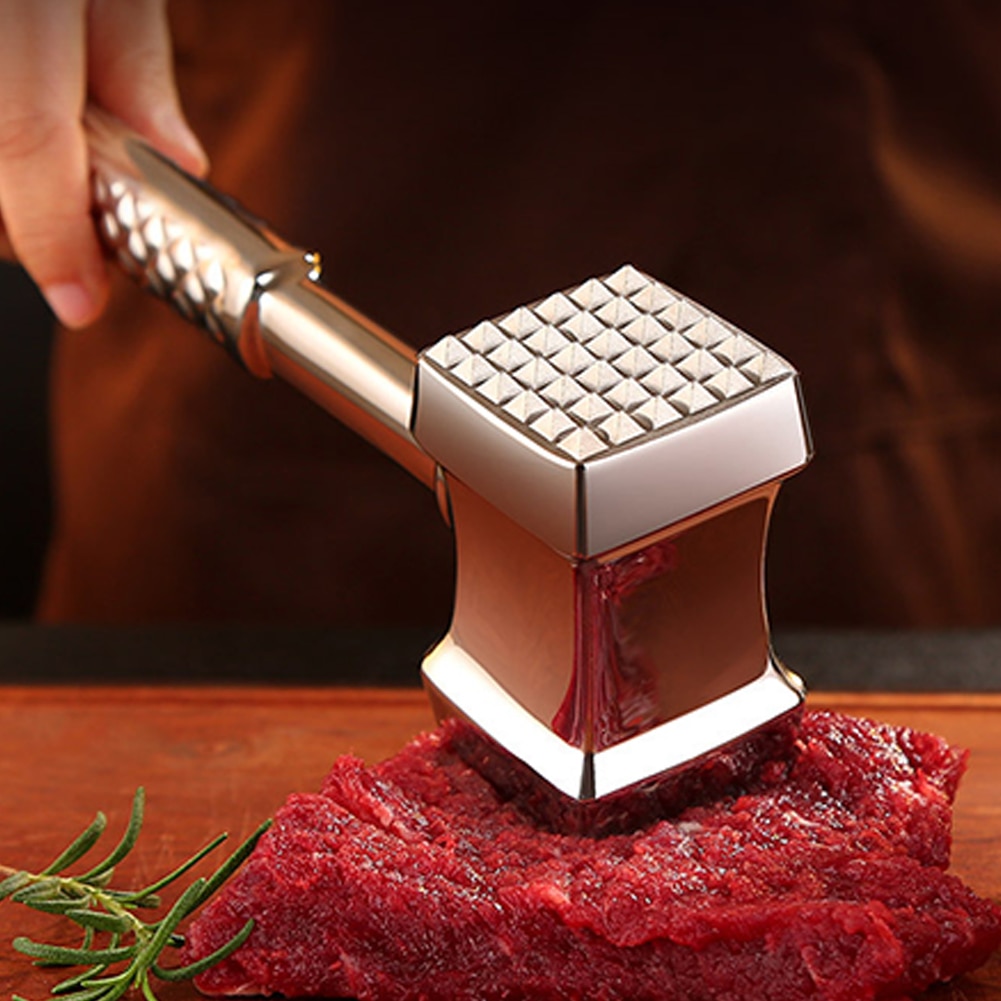 Double-sided Meat Hammer Meat Tenderizer Mallet Brass Knuckle Kitchen Tool Beef Pork Steak Tenderizer with Anti-slipped Handle