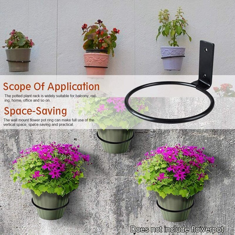 Lot de 3 Support De Pot De Fleur Anneau Mural Jardinière En Fer Crochet 4 Pouces fleur Pot Anneau Support Mural Suspendus Planteur De Garde-Corps