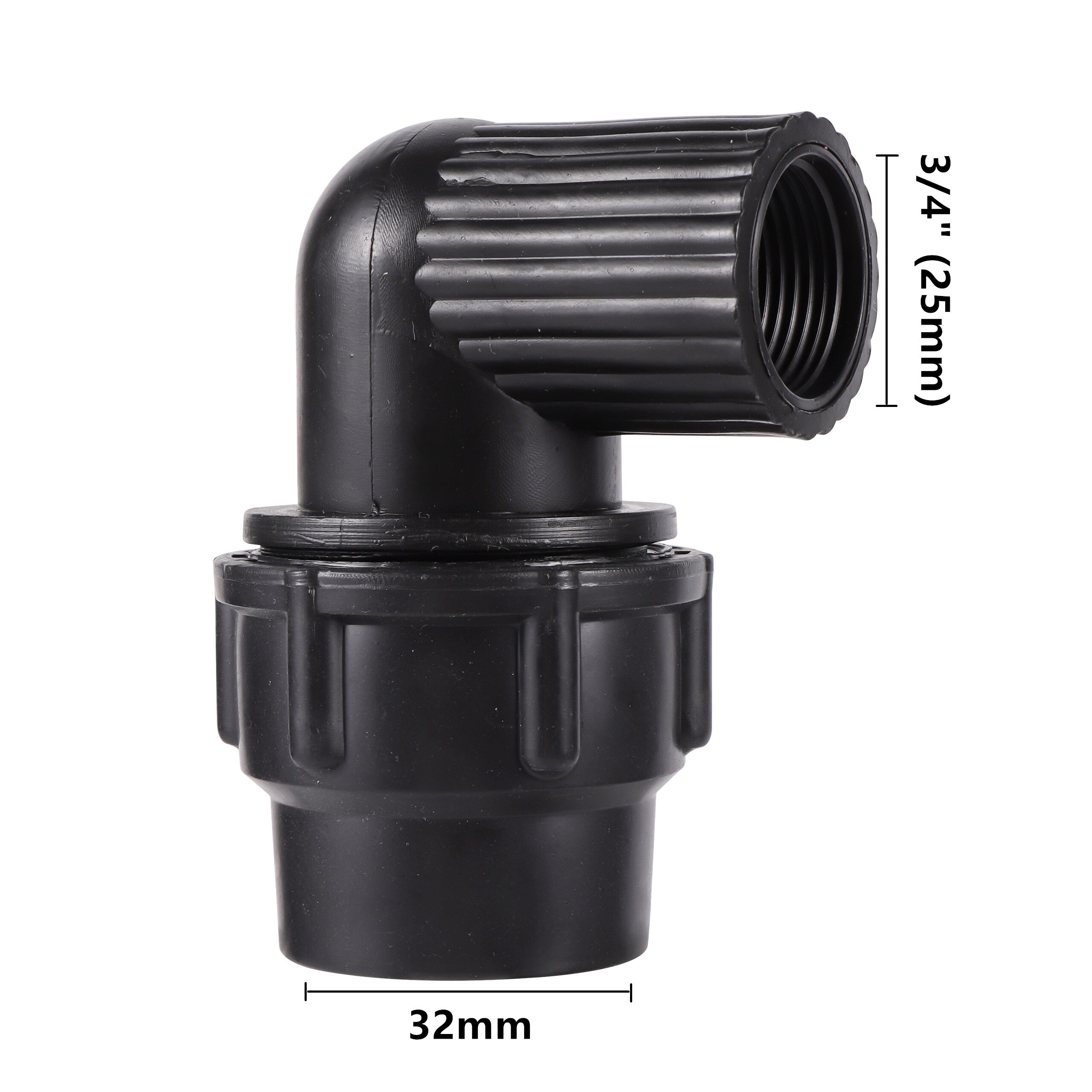 1/2" 3/4" 1" Female Male Thread to 20/25/32mm 90 Degree Reducing Elbow Water Connector Black PE Pipe PVC Tube Connection Joint: 3I4 to 32mm