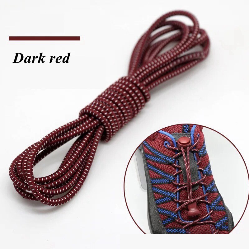 1 Paar Elastische Veters Ronde Locking No Tie Schoenveters Kids Adult Quick Lui Veters Rubber Sneakers Schoenveter 22 Kleuren: Dark red