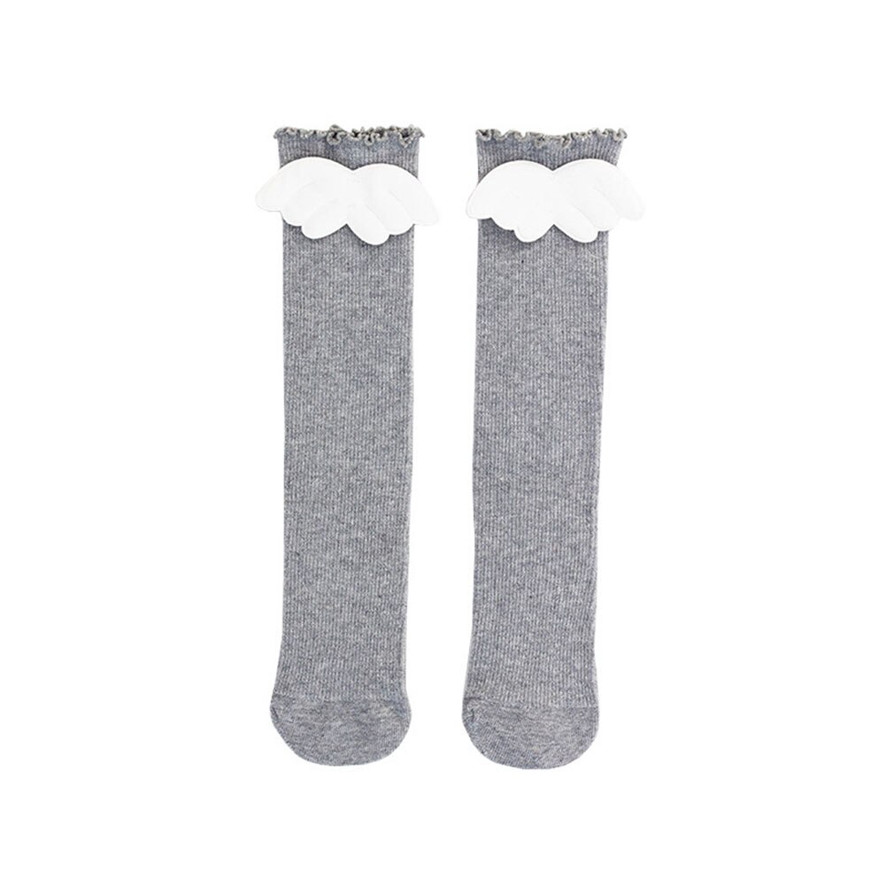 Enfants filles bas couleur unie coton Long Tube chaussettes pour filles belle -né enfants fille côtelé bas avec des ailes 1-8Y: Gris