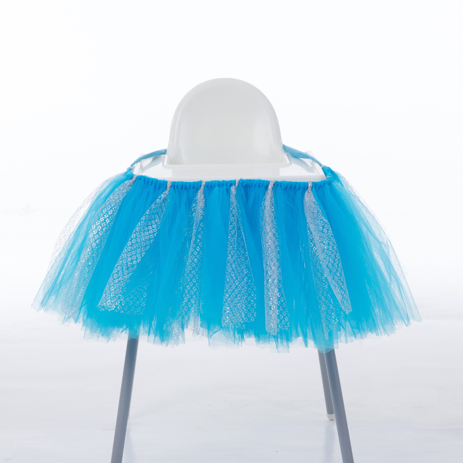 Baby 1St Birthday High Chair Tutu Skirt Tulle Dining Chair Skirt Party Decoratio Net Gauze Children Dining Decoration Home: Blue Silver