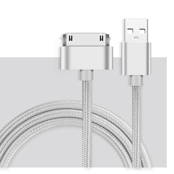 SUPTEC 30 Pin USB Cable for iPhone 4s 4 Metal Plug Nylon Braided Wire Charger Cable Fast Charging Data Sync Cord for iPad 2 2M: Silver / 25cm