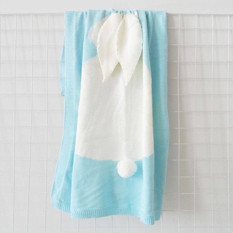 2019 nova marca bebe coelho cobertor estéreo toalha de ouvido primavera outono kniting soogan camisola colcha praia esteira do bebê algodão cobertor: Azul