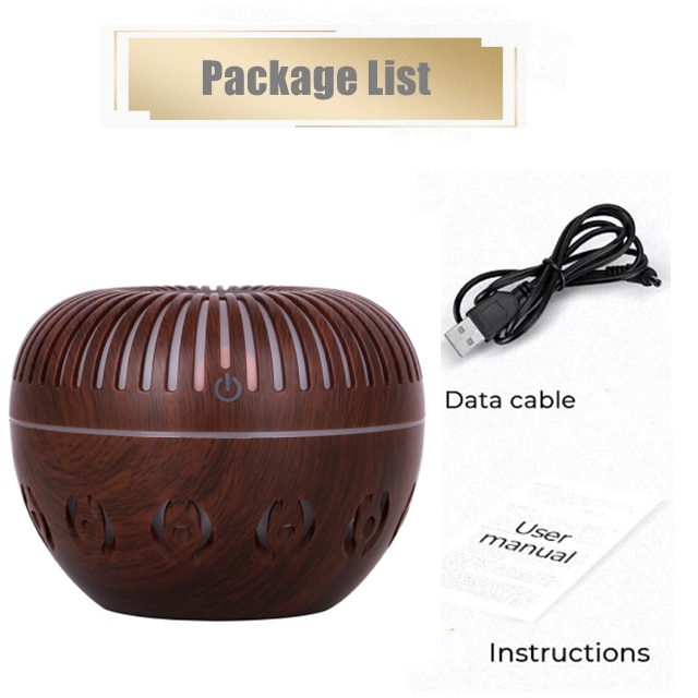 Electric Humidifier Essential Aroma Oil Diffuser Ultrasonic Wood Grain USB Mini Mist Maker LED Light Aromatherap for Home: Deep wood grain