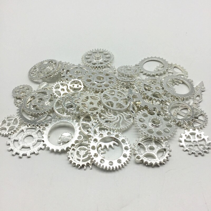 100g Metal Alloy Mixed Cogs Gears Steampunk Charms for Pendants Embellishments Antique Silver Golden and Rose Gold Color