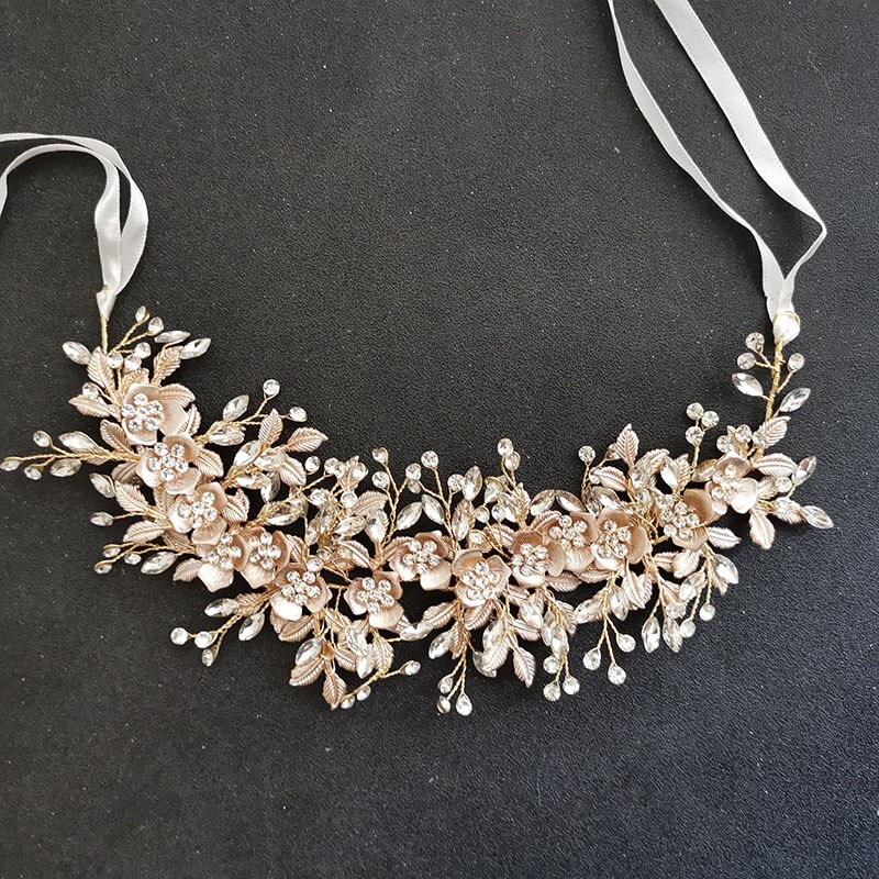 Slbridal handgemaakte oostenrijkse kristal bruids haarspeldjes haarspeldjes haarspeldjes bruidsmeisjes sieradensets: Gouden hoofdband