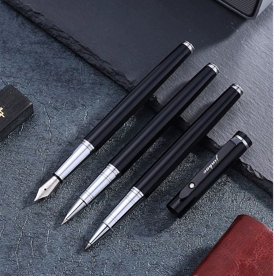 Matte Black Pens Boxed Fountain Pen & Business Roller Ball Pen 0.5mm Black ink Writing Pens For Office School