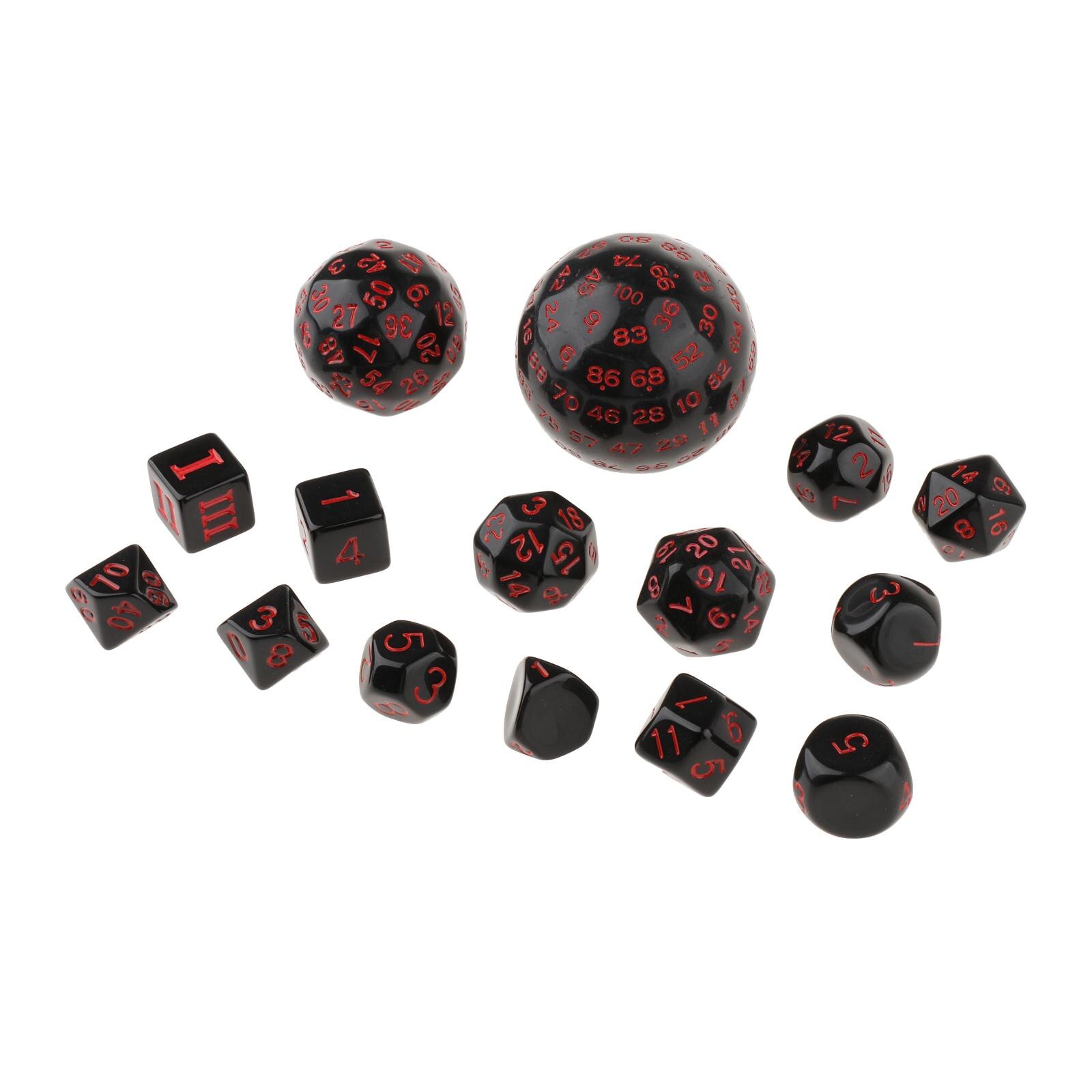 Lot de 15 dés numériques multi-faces en acrylique, D100 D60 D30 D24 D20 D16 D12 D10 D8