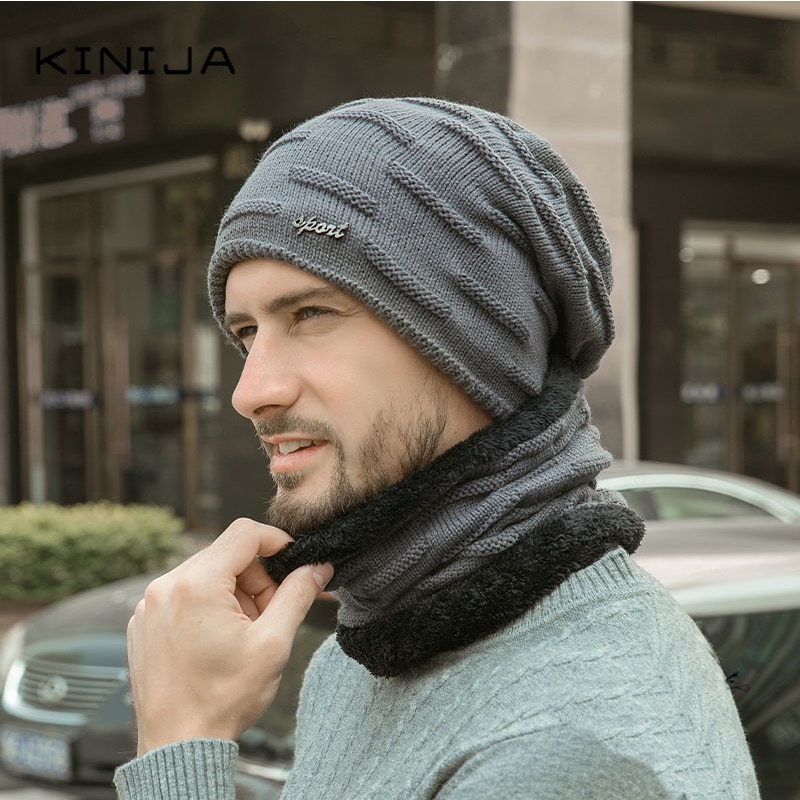 Gorro + bufanda conjunto de dos piezas Otoño Invierno gorras de lana calentador de cuello a prueba de viento gorro de punto de terciopelo grueso cálido y grueso sombrero de lana