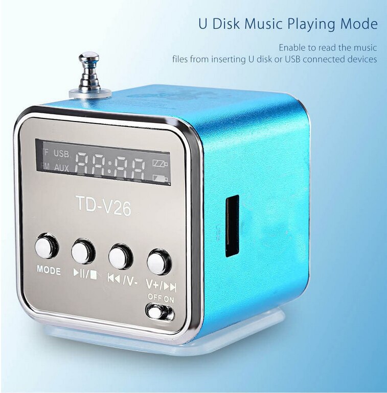Mini TD-V26 Aluminium Radio Fm Ontvanger Sd Tf Usb Play Stereo Altavoz Speaker Draagbare Fm Radio Draadloze Subwoofer Kleine Luidspreker