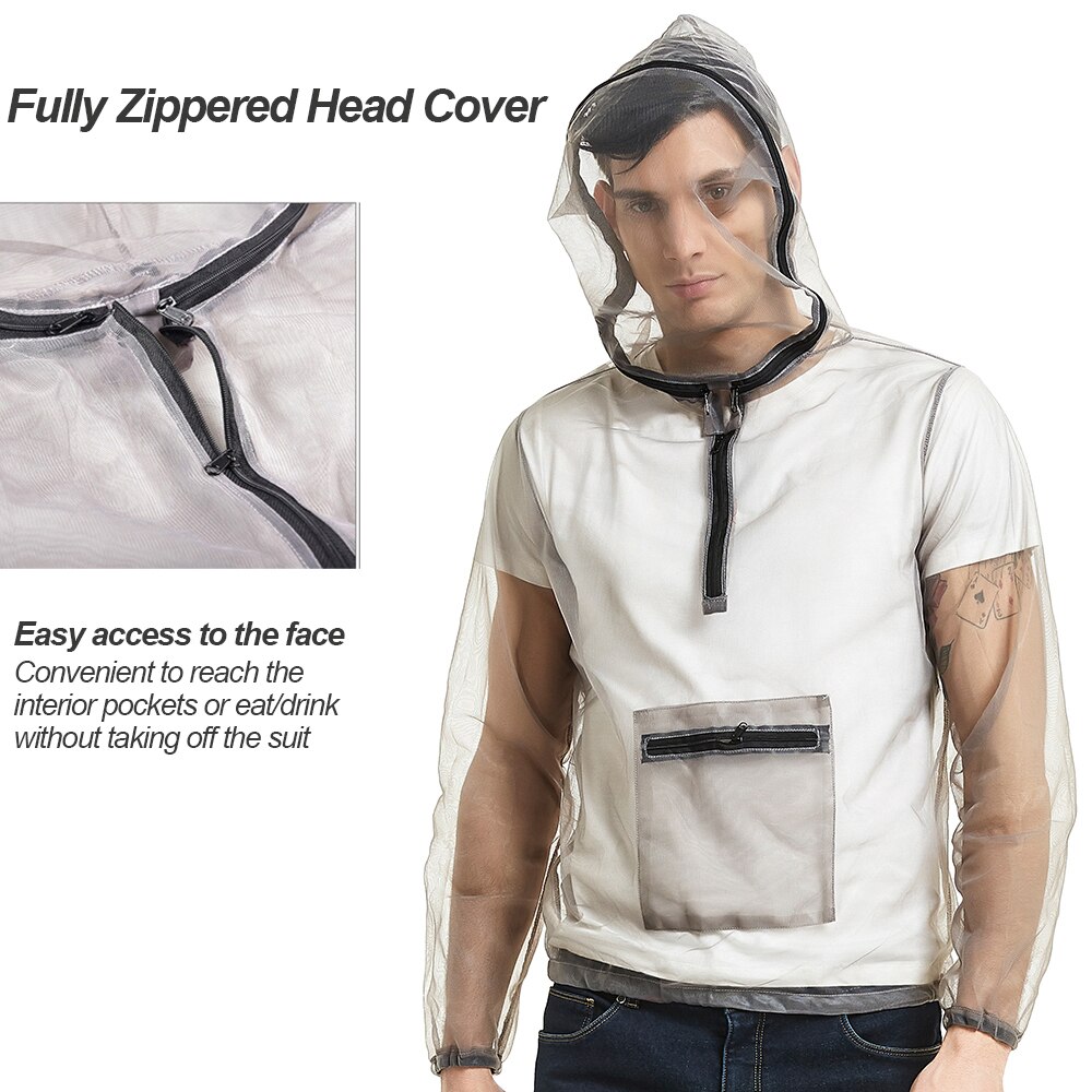 Outdoor Ultralight Mesh Hooded Bug Jas Anti-Muggen See Through Beschermende Mesh Shirt Insect Shield Voor Camping Wandelen