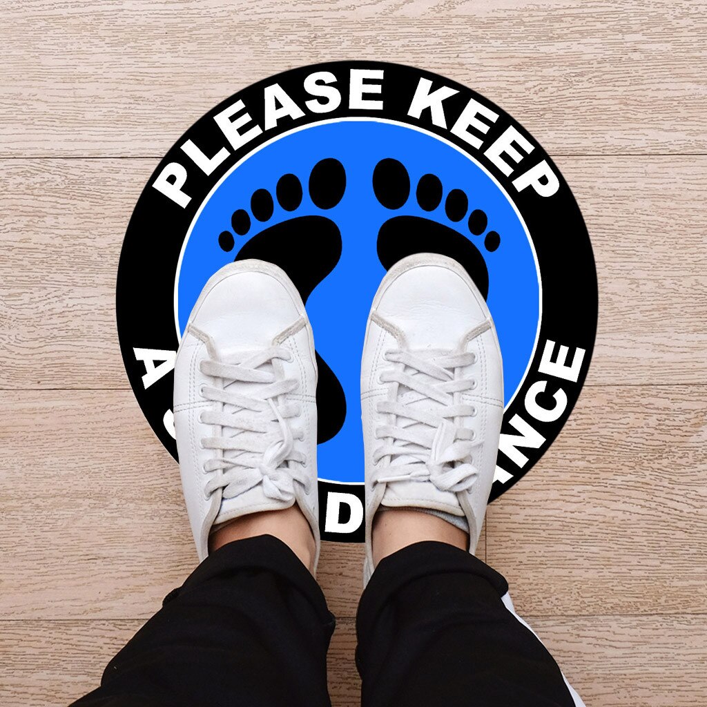 5PCS Ground Sign Please Keep Wait Here Stand Here Keep 6ft in Between Distance Marker Floor Isolated label 30CM Diameter Z0504