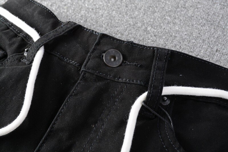 Grote maat 28-40 streetwear heren zwarte figuur digitale print stretch denim broek slim fit gescheurde jeans herenbroek