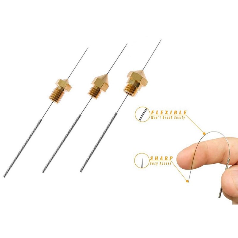 3D Printer Nozzle and Nozzle Cleaner 1.75/0.4 mm Print Head MK8 Nozzle + 10 Needle Cleaning + 2 Anti Static Tweezers