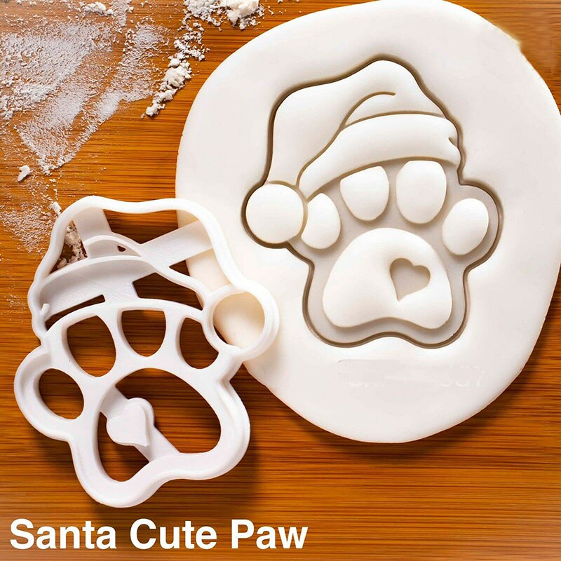 Santa Claus Paw Plastic Cookie Cutter Cake Biscuit Mold,Christmas Baking Tool, Pets dog cookie stamp,puppy stamp