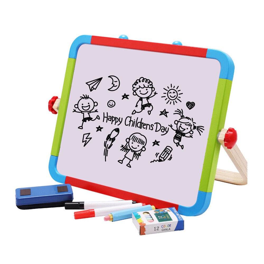 Double-Sided Tabletop Wooden Easel Chalkboard & Magnetic Dry Erase Board Foldable Standing Art Easel Perfect for Children