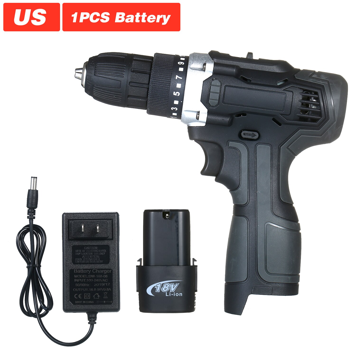 18V 2 Speed Cordless Electric Screwdriver Cordless Drill Machine Battery Power Tools Fast Charger 15+1 Clutch Max 50Nm Torque: US 1PCS Battery