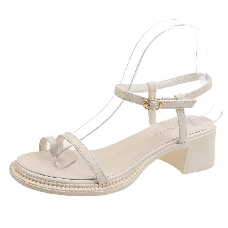 Valkoiset sandaalit naisten solkikengät valkokorkoiset nauhasandaalit kesäiset mustat ruskeat sandaalit naisille koko 35-39: Beige / 37
