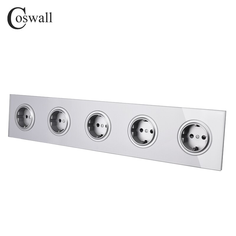 Coswall grå krystal hærdet glas panel 5 gang eu standard vægstik jordet med børnesikring  r11 serie grå
