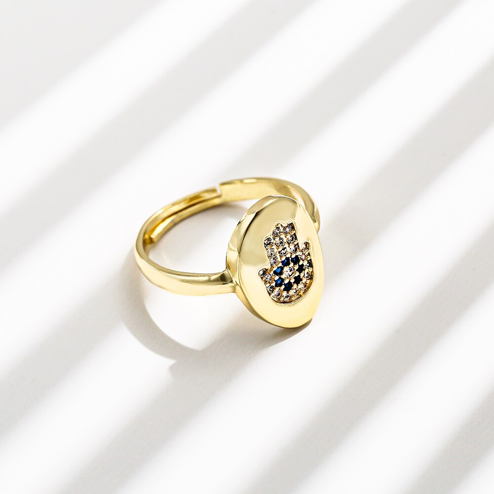 Sipengjel Mode Kubieke Zirkoon Oval Fatima Handen Ringen T Eye Verstelbare Ringen Voor Vrouwen Sieraden