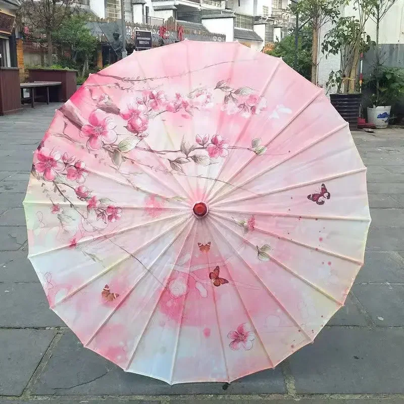 Adult Oil Paper Umbrella Chinese Style Rainproof Decoration Craft Hanfu Dance Photo Parasol Women's Umbrella Girls Cosplay Prop: Red