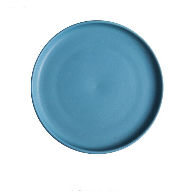 1Pc Keramische Diner Platen Rundvlees Vlakke Plaat Servies Ronde Effen Kleur Dessert Eenvoudige En Creatieve Salade Cutter Gerechten: BLUE / 8 inches