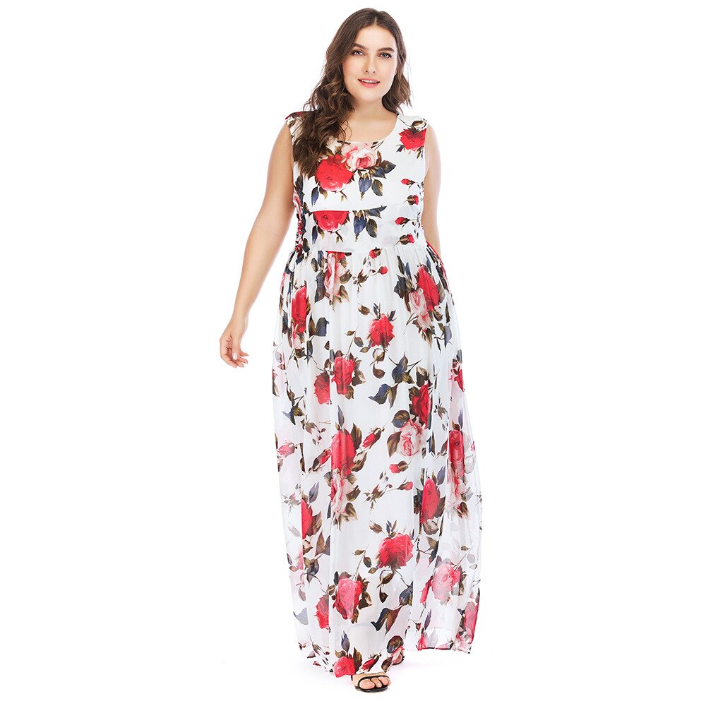 Tuhao efterårs maxi lange kjoler plus størrelse 5xl 4xl kjole kvinder ærmeløse kjoler med blomsterprint boheme strandkjole  cm81
